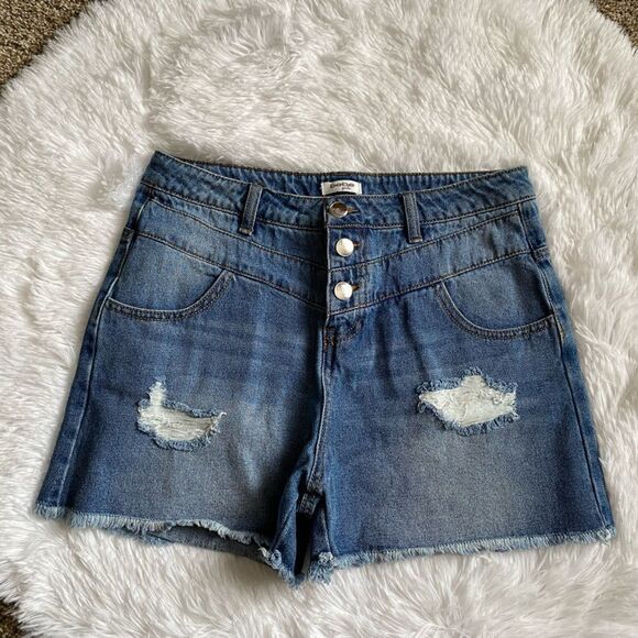Bebe Girls Jean Shorts Snap Fly Distressed Size 16 NEW Raw Hem - Picture 1 of 8